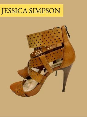 Jessica Simpson Leather Multi Strap Geo Cuttout Heel